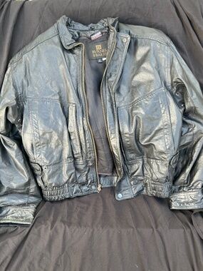 Vintage Byrnes and Baker Leather Bomber Jacket Men’s M Long Biker Black Grunge